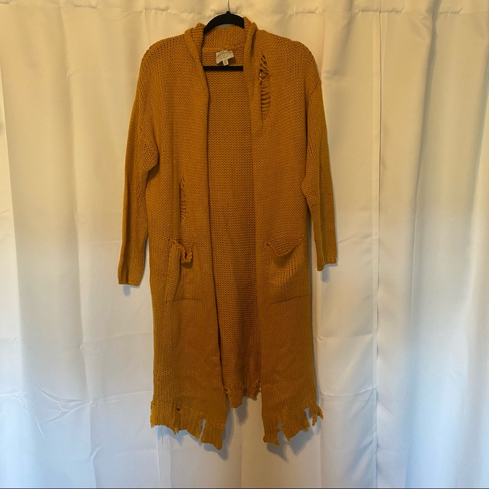 Distressed duster sweater
